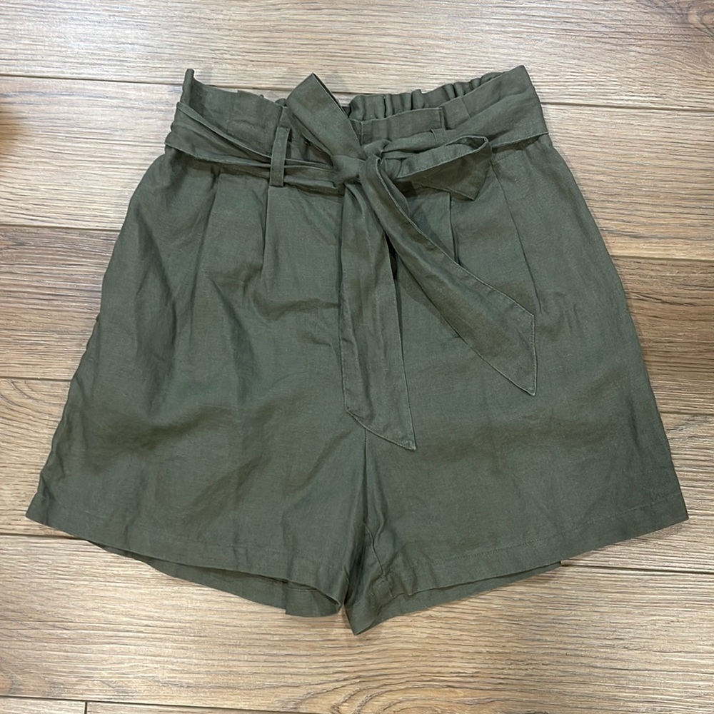 Saks Fifth Avenue 100% Linen Paperbag Shorts